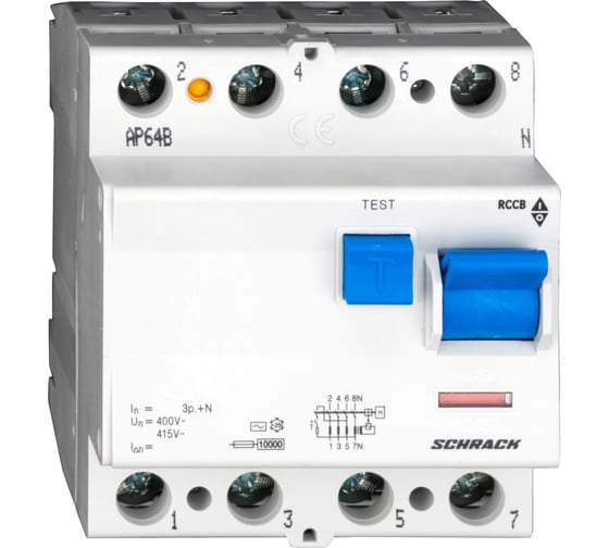Выключатель дифференциального тока Schrack Technik 63А, 4 полюса, 100мА, тип АС BC006110--