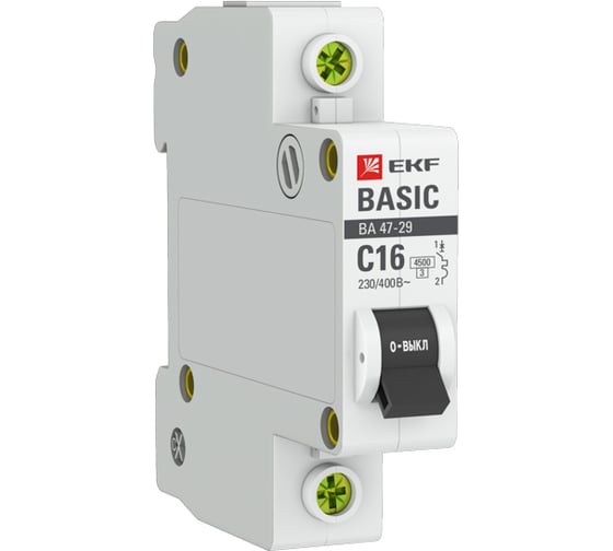 Автоматический однополюсный выключатель EKF Basic 16А С ВА47-29 4,5кА mcb4729-1-16C