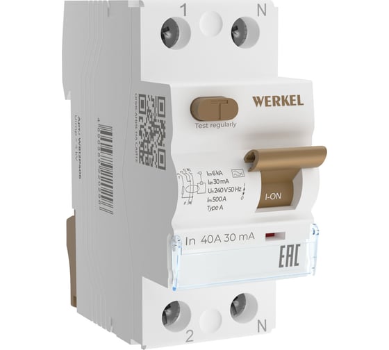 Устройство защитного отключения Werkel 1P+N 40A 30 mA type А 6 кА W812P406 a062557
