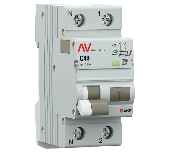 Дифференциальный автомат EKF DVA-10 1P+N 40А (C) 30мА (A) 10кА AVERES rcbo10-1pn-40C-30-a-av