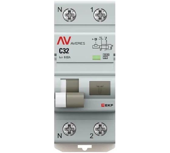 Дифференциальный автомат EKF DVA-10 1P+N 32А (C) 30мА (A) 10кА AVERES rcbo10-1pn-32C-30-a-av