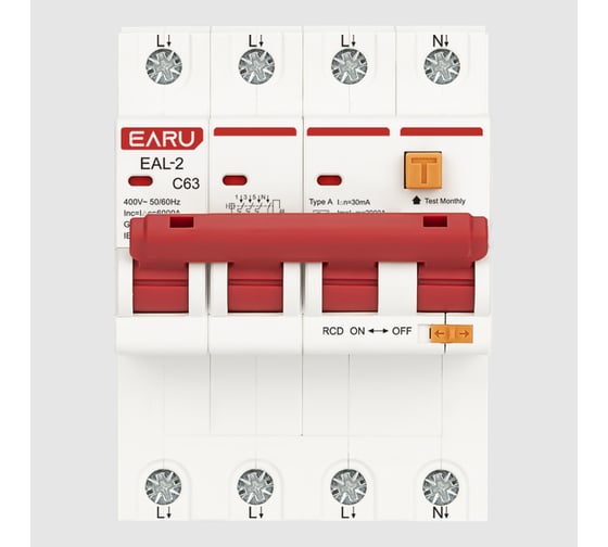 Выключатель автоматический EARU RCBO EAL-2 4P 63A БП-00008010