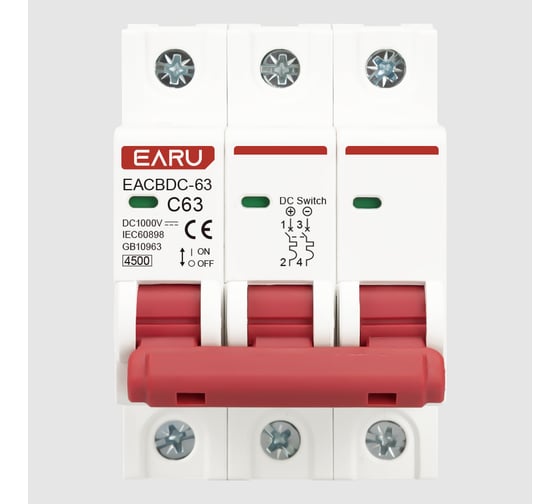 Выключатель автоматический дифференциальный EARU DC MCB EACBDC-63 1P 63A БП-00008029