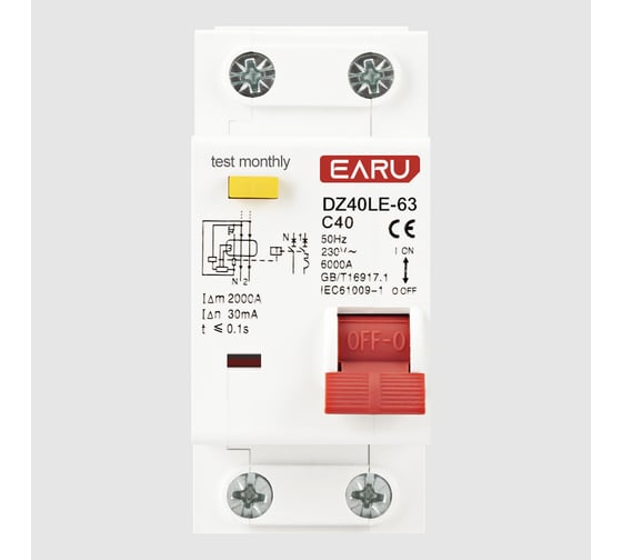 Выключатель автоматический EARU RCBO DZ40LE-63(DPNL) 40A БП-00007998