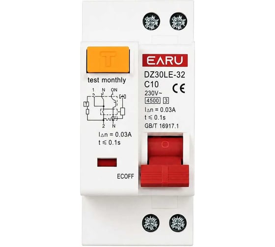 Выключатель автоматический EARU RCBO DZ30LE-32(DPNL) 10A БП-00007993