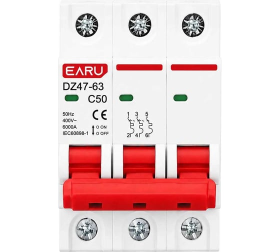 Выключатель автоматический EARU MCB DZ47-63 3P 50A БП-00007946