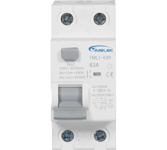 Устройство защитного отключения Timelec (УЗО), 2Р, 63А, тип A, 30мА TML1-63R-2P-63A30