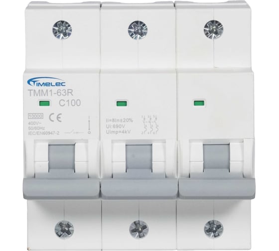 Автоматический выключатель Timelec 3P, 100А, С, 10кА TMM1-63R-3P-100С10