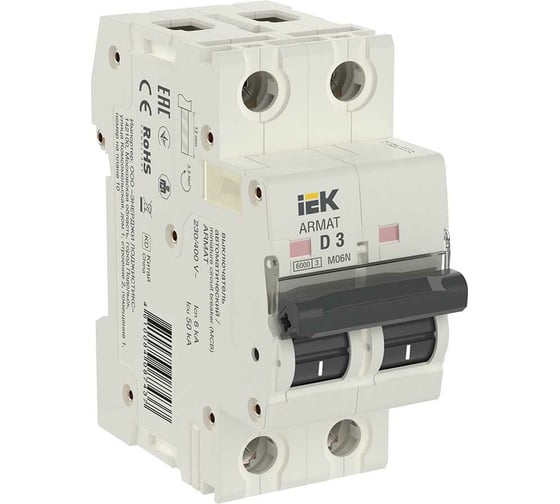 Автоматический выключатель IEK ARMAT M06N 2P D 3А AR-M06N-2-D003 1