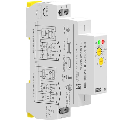 Реле импульсное IEK TP с задержкой выключения, 1 контакт, 230В AC CTR-450-TP-1-1HD-A230-C00