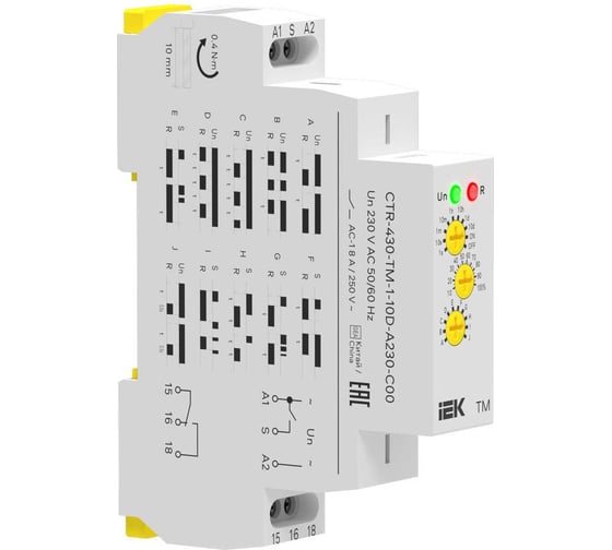 Реле времени многофункциональное IEK TM 1 контакт, 230В AC CTR-430-TM-1-10D-A230-C00
