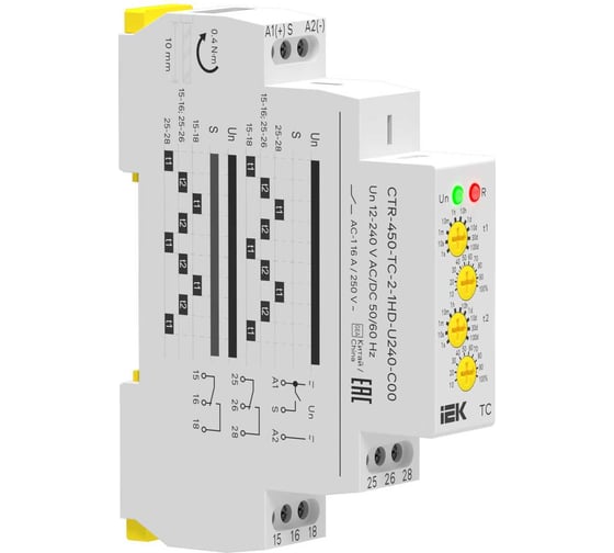 Реле циклическое IEK TC реверсивное, 2 контакта, 12-240В AC/DC AC CTR-450-TC-2-1HD-U240-C00