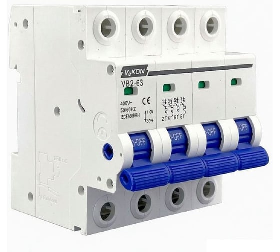 Модульный автоматический выключатель VEKON VB2-63S 4P 20A B 4,5kA ME-MCB-10150-VEKON
