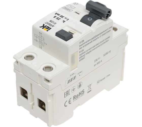 Выключатель дифференциального тока IEK ARMAT R10N 2P 25А 30мА тип AC AR-R10N-2-025C030