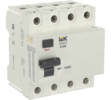 Выключатель дифференциального тока IEK ARMAT R10N 4P 63А 30мА тип AC AR-R10N-4-063C030