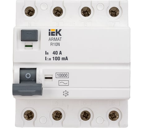 Выключатель дифференциального тока IEK ARMAT R10N 4P 40А 100мА тип AC AR-R10N-4-040C100