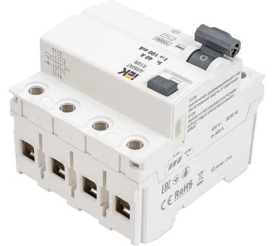 Выключатель дифференциального тока IEK ARMAT R10N 4P 40А 100мА тип AC AR-R10N-4-040C100