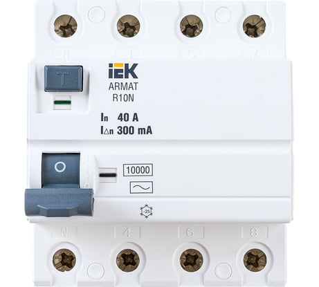 Выключатель дифференциального тока IEK ARMAT R10N 4P 40А 300мА тип AC AR-R10N-4-040C300