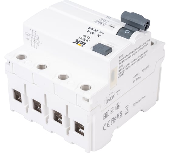Выключатель дифференциального тока IEK ARMAT R10N 4P 25А 30мА тип A AR-R10N-4-025A030