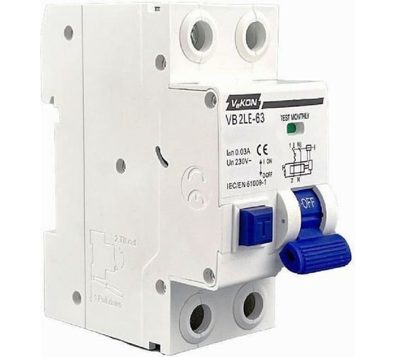 Автоматический выключатель дифференциального тока VEKON VB2LE-63S 1P+N 20A С 4,5kA 100mA тип AC ME-RCBO-10265-VEKON