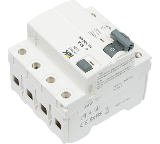 Выключатель дифференциального тока IEK ARMAT R10N 4P 63А 100мА тип A AR-R10N-4-063A100