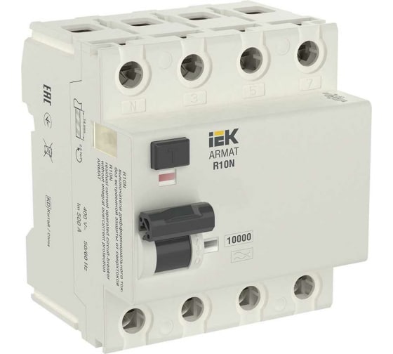 Выключатель дифференциального тока IEK ARMAT R10N 4P 80А 300мА тип A-S AR-R10N-4-080AS300 1