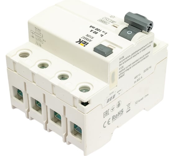 Выключатель дифференциального тока IEK ARMAT R10N 4P 80А 100мА тип A-S AR-R10N-4-080AS100