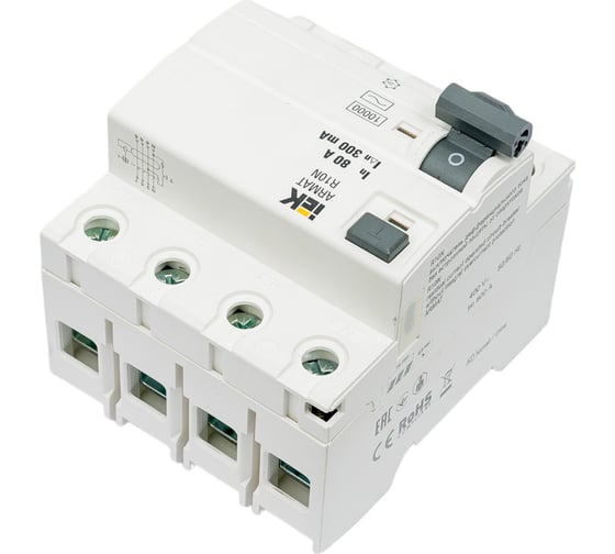 Выключатель дифференциального тока IEK ARMAT R10N 4P 80А 300мА тип AC AR-R10N-4-080C300