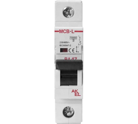 Выключатель автоматический Akel ВА47-MCB-L-1P-D25-AC 1P/25A/D/10kA/230VAC/10kA/400VAC 404112