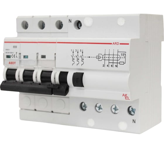 Дифференциальный автоматический выключатель Akel АВДТ-ARD-3P+N-C16-300mA-ТипAC 3P+N/16A/C/AC/300mA/6kA 407177