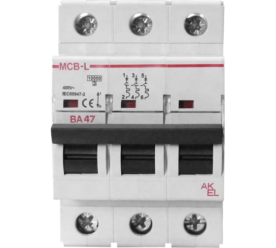 Выключатель автоматический Akel ВА47-MCB-L-3P-B16-AC 3P/16A/B/10kA/230VAC/10kA/400VAC 404032