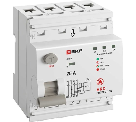 Устройство защиты от дугового пробоя (УЗДП) EKF PROXIMA 3P+N 25А afdd-4-25-pro