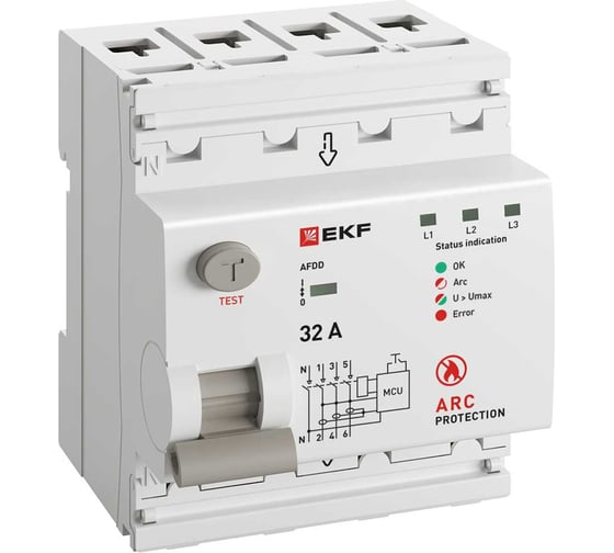 Устройство защиты от дугового пробоя (УЗДП) EKF PROXIMA 3P+N 32А afdd-4-32-pro