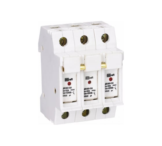 Держатель предохранителя DEKraft ДП-102 типа C10 с LED индикацией 3P 21385DEK