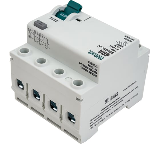 Выключатель дифференциального тока DEKraft 4P 40А 30мА тип AC 6кА УЗО-03 14235DEK