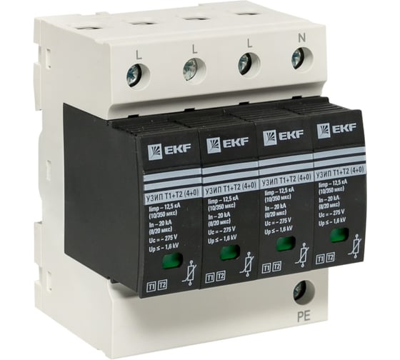 УЗИП EKF Т1+Т2; Iimp-12,5kA; In-20kA; Uc-275В; 4+0 PROxima OV12-4-504