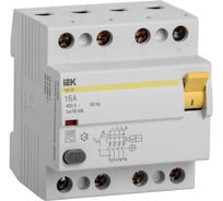 Дифференциальный выключатель IEK УЗО ВД1-63 4Р 16А 10мА ИЭК MDV10-4-016-010