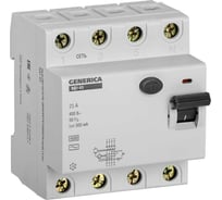 Дифференциальный выключатель GENERICA УЗО ВД1-63 4Р 25А 300мА MDV15-4-025-300