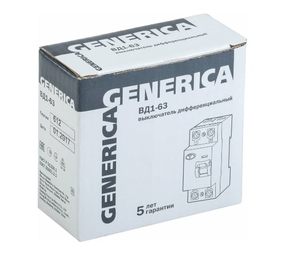 Дифференциальный выключатель GENERICA УЗО ВД1-63 2Р 32А 30мА MDV15-2-032-030
