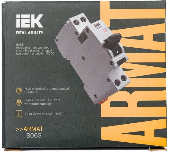 Автоматический выключатель дифференциального тока IEK ARMAT B06S 1P+NP B16 30мА тип AC (18мм) AR-B06S-1N-B16C030