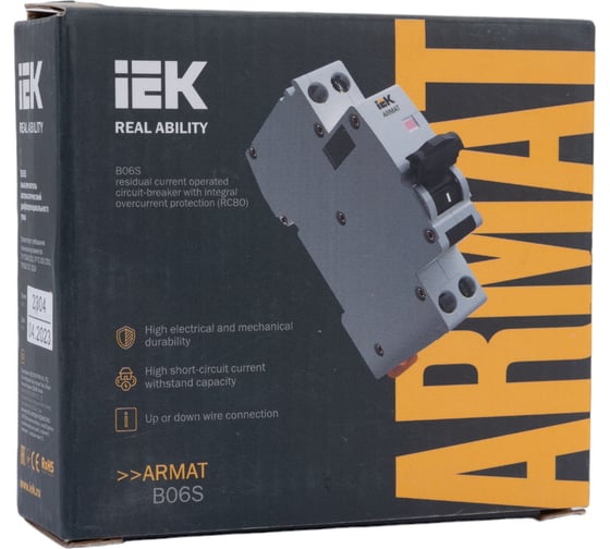 Автоматический выключатель дифференциального тока IEK ARMAT B06S 1P+NP C20 30мА тип AC (18мм) AR-B06S-1N-C20C030