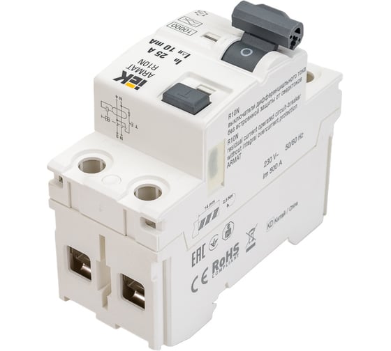 Выключатель дифференциального тока IEK ARMAT R10N 2P 25А 10мА тип A AR-R10N-2-025A010