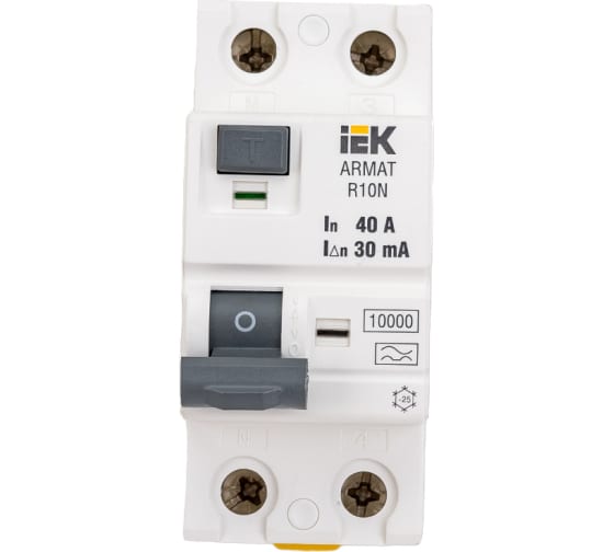 Выключатель дифференциального тока IEK ARMAT R10N 2P 40А 30мА тип A AR-R10N-2-040A030 1