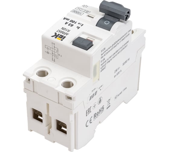 Выключатель дифференциального тока IEK ARMAT R10N 2P 63А 100мА тип A-S AR-R10N-2-063AS100