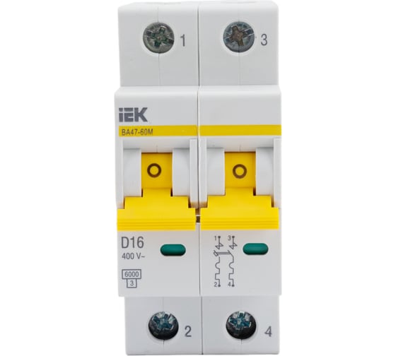 Автоматический выключатель IEK ВА47-60M 2Р 16А 6кА D MVA31-2-016-D