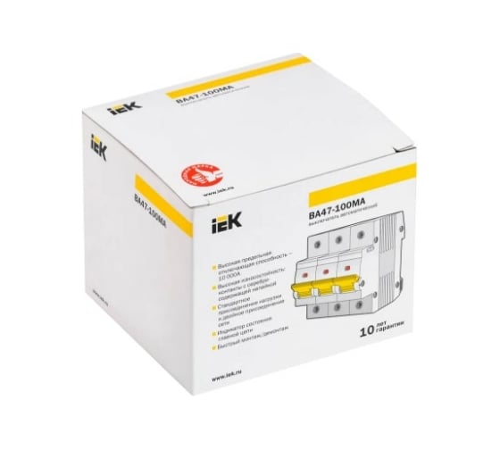 Автоматический выключатель IEK ВА47-100МА без тепл. расцеп. 3P 63А 10кА D MVA43-3-063-D