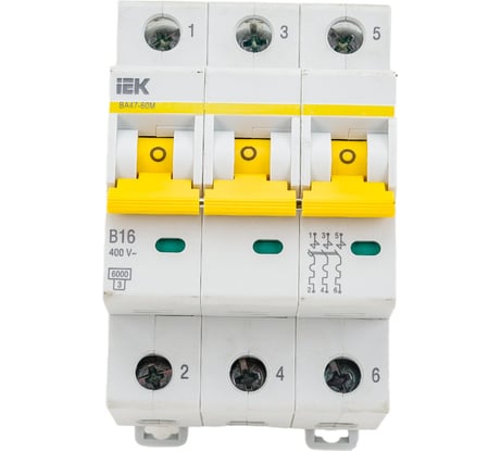 Автоматический выключатель IEK ВА47-60M 3Р 16А 6кА B MVA31-3-016-B