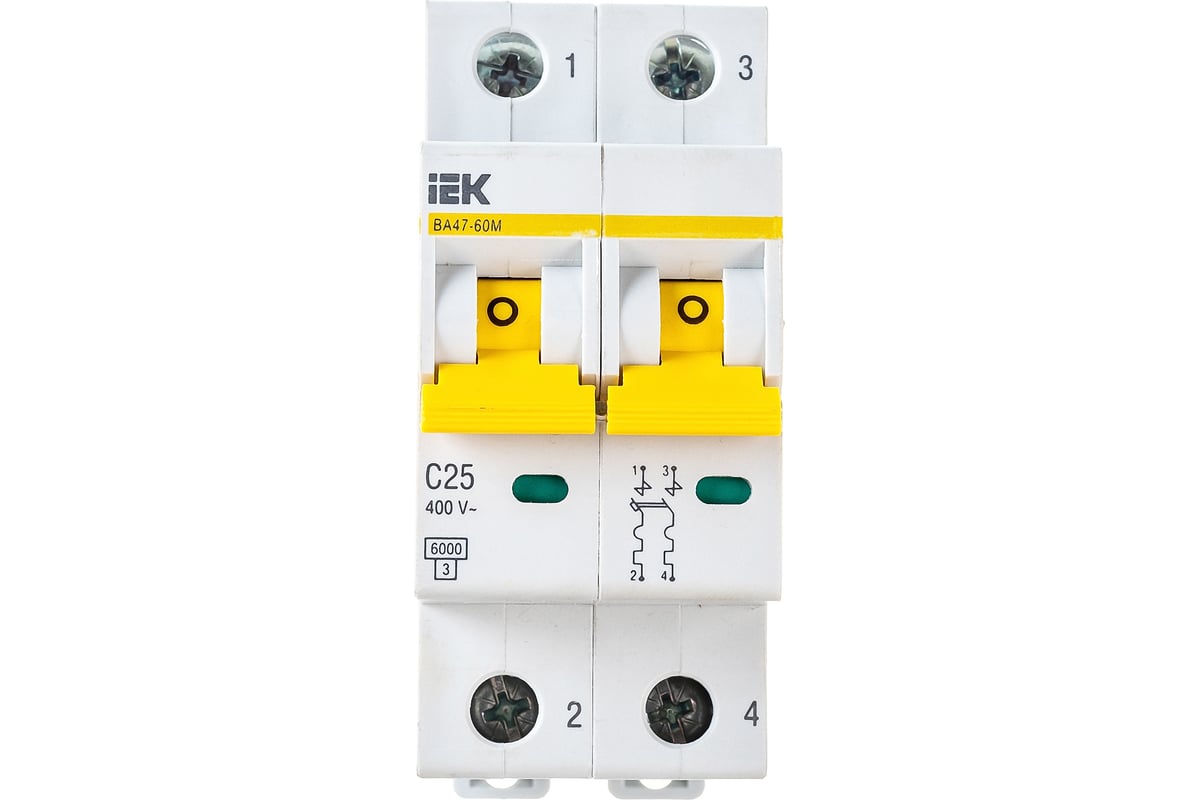 Автоматический выключатель IEK ВА47-60M 2Р 25А 6кА С MVA31-2-025-C ...