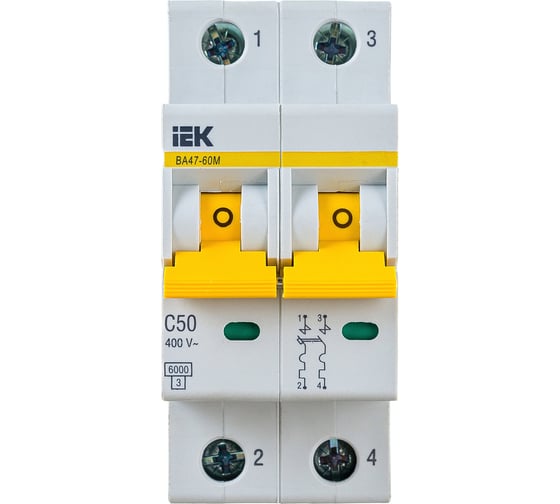 Автоматический выключатель IEK ВА47-60M 2Р 50А 6кА С MVA31-2-050-C