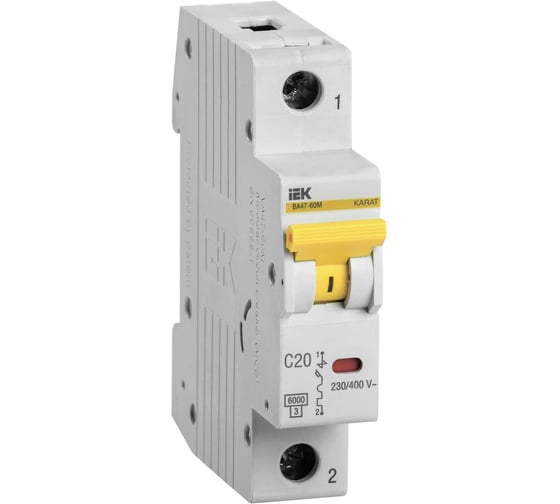 Автоматический выключатель IEK ВА47-60M 1Р 20А 6кА С MVA31-1-020-C